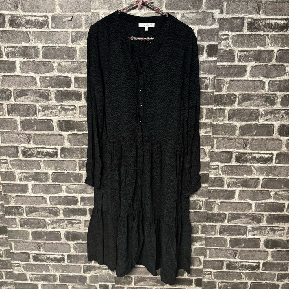 Boii babydoll shirt dress Gray black animal print button front long sleeve